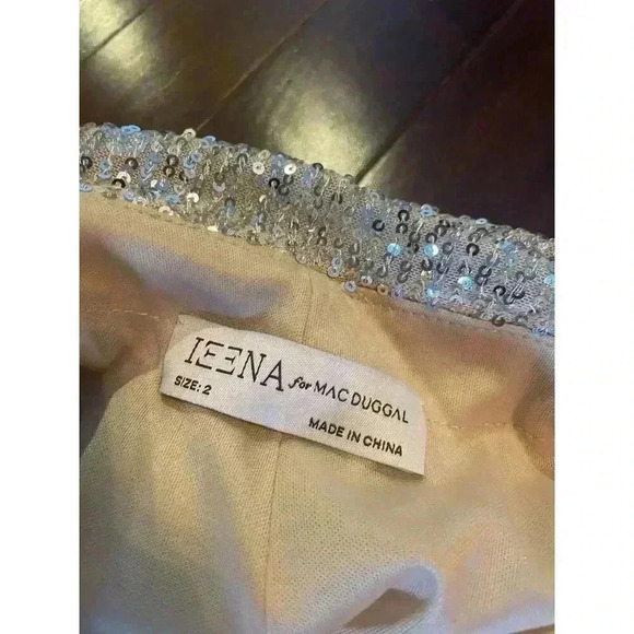 Mac Duggal SEQUINED ONE SHOULDER DRAPED BACK GOWN 2 SILVER 26990 Strappy Slit XS - Picture 9 of 11